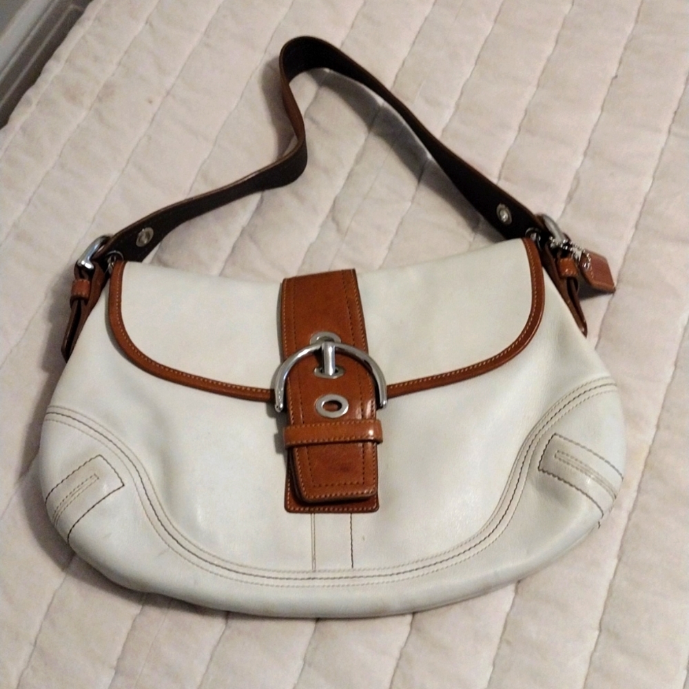 Coach white and tan leather purse